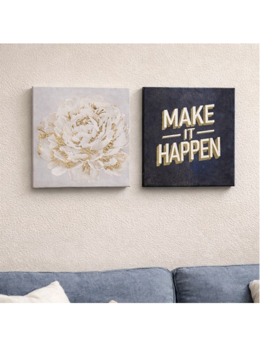 NEW “Make it Happen” Floral Themed Contemporary Canvas Art Set (2) 8”x 8”